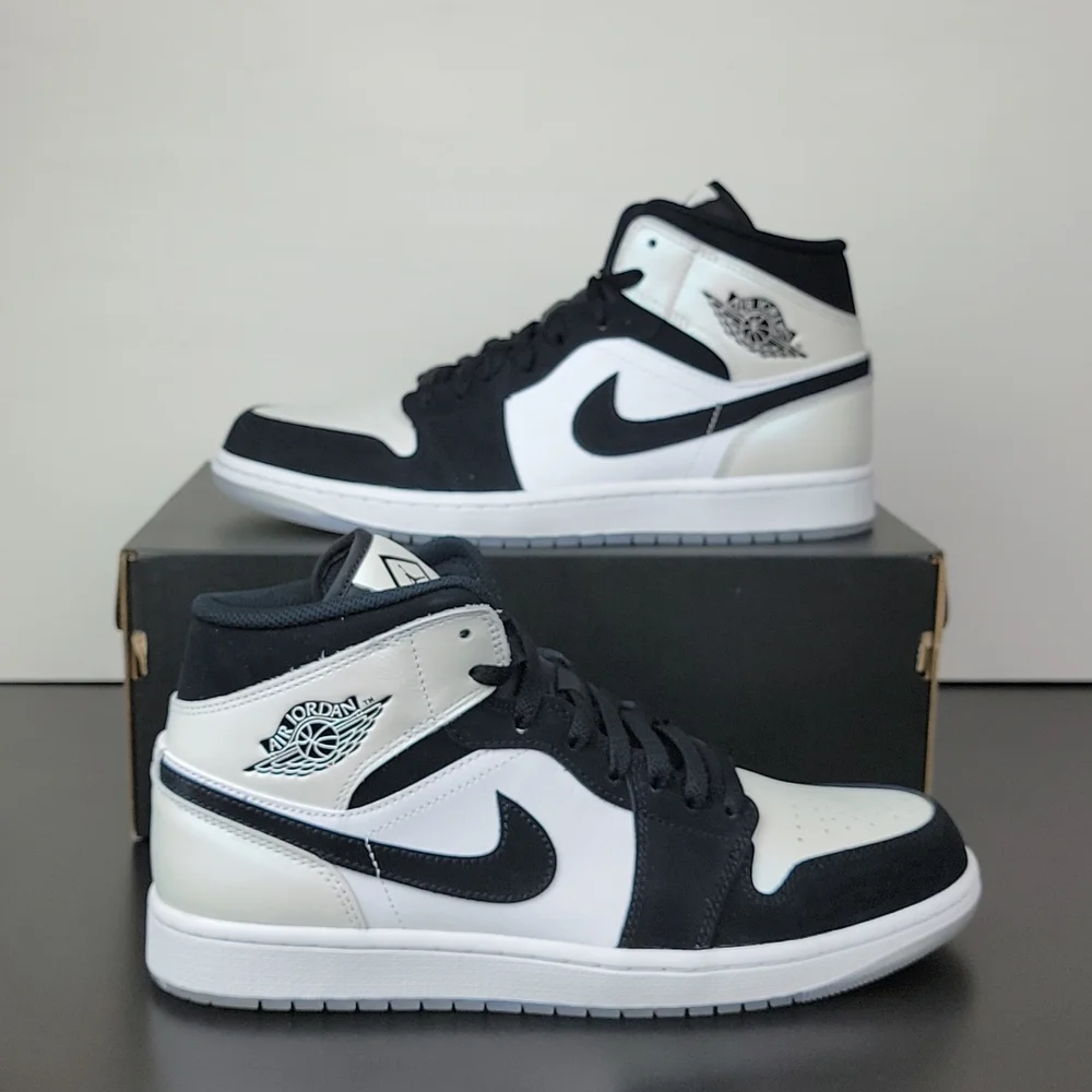 Air Jordan 1 Mid SE White Black Diamond Men's Basketball Shoes - Picture 1 of 6
